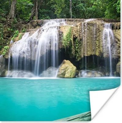 Produktbild von MuchoWow® Poster Wasser - Wasserfall - Bäume 50x50 cm - Wohnzimmerdekoration