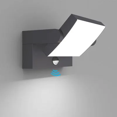 Zdjęcie produktu dla Lampa LED zewnętrzna/wewnętrzna z czujnikiem ruchu, lampa ścienna z obrotową płytką LED, nowoczesna lampa ścienna o stopniu ochrony IP65, idealna do wejścia i ogrodu, kolor antracyt, barwa światła: biała zimna (6000K) [Klasa energetyczna G]