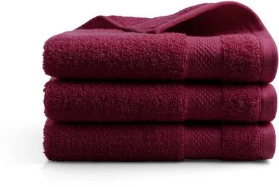 Image de Ensemble de 3 serviettes en coton Unyqoos® – 50x100 cm, 100% coton, 500 g/m², couleur bordeaux