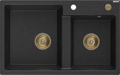 Produktbild von Mexen Tomas 2-Becken-Granit-Spülbecken 800 x 500 mm, Schwarz/Silbermetallic, Siphon Gold - 6516802000-73-G