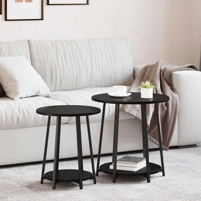 Produktbild von "2026 Promotion" Beistelltisch-Set - für Wohnzimmer/Büro - mit Regal 2 pcs Schwarz Eichen-Optik - Beistelltische CC32491
