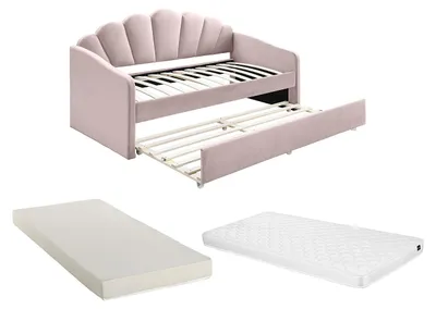 Produktbild von Muschelausziehbett 2 x 90 x 190 cm - Velours - Pink + Matratze - ELUSIA