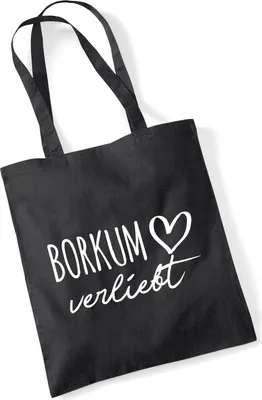 Produktbild von Huuraa Jutebeutel Borkum verliebt 10 Liter Black Baumwolle Tasche Geschenkidee