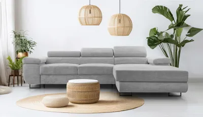 Image de AX LIVING Canapé en velours côtelé gris clair forme L - Arborio R Salon 280cm
