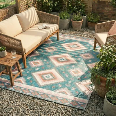 Image de Volero - Tapis de balcon - Vedra Aztec Bleu - 160x230 cm