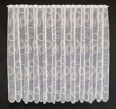 Produktbild von Gardinen Kranzusch Scheibengardine Kringel 110x99 cm H/B weiß mit lila/orange Bistrogardine Vorhang Küche 1er Pack