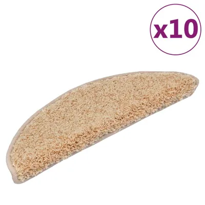Image de Tapis d'escalier 10 pièces 56 x 17 x 3 cm Crème Demi-rond