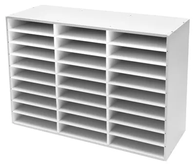 Produktbild von Schreibtisch-Sortierregal - 27 Fächer Post- & Aktenablage - 80×30,7×55,1 cm - PVC - Tragkraft 50 kg - Weiß