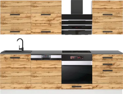 Image de Belini Cuisine bloc Madison - Meubles de cuisine 240 cm Cuisine équipée sans appareils électroménagers avec placards et armoires basses, sans plans de travail, chêne Wotan