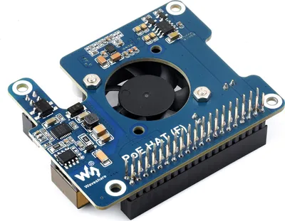 Obrázek produktu pro Napájení přes Ethernet (PoE) HAT (F) pro Raspberry Pi 5, SMPS, vestavěný ventilátor, chladič