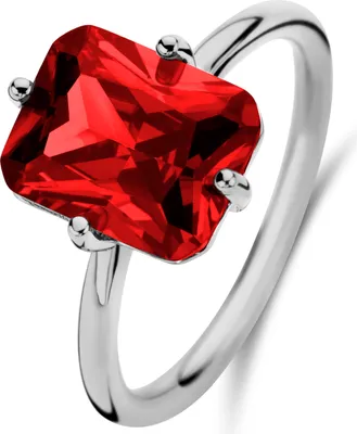 Produktbild von New Bling 9NB-1136-56 Silberring mit Zirkonia-Stein – Rot – 8 x 10 mm – Rechteck – Größe 56 – Rhodium – Silber
