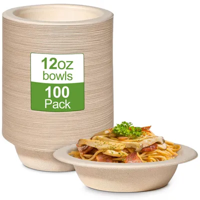 100er Pack 12 oz braune Einwegschalen aus Bagasse, kompostierbar
