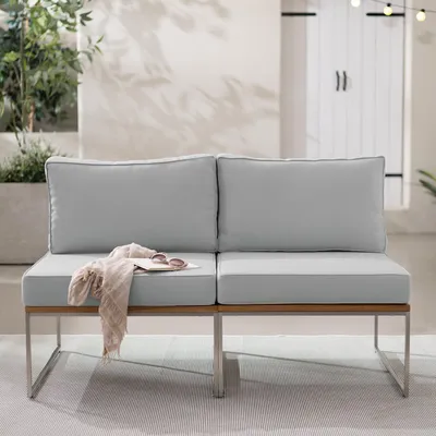 Produktbild von home24 Loungesofa - 2-teilig - Webstoff / Teak Massiv