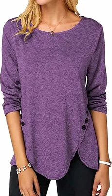Produktbild von ASKSA Damen Langarm T-Shirt Rundhals Einfarbig Langarmshirt Lose Tunika Bluse Oberteile, Violett, L