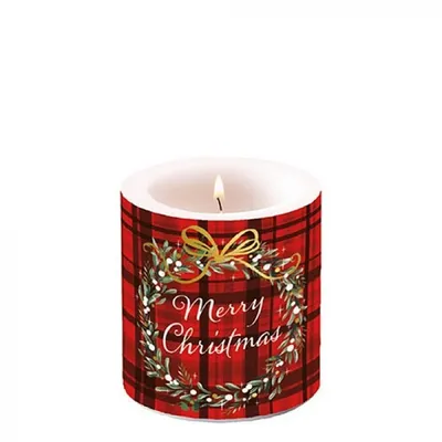 Produktbild von Kerze Weihnachts Plaid rot