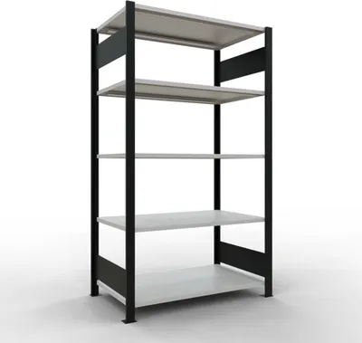 Produktbild von Schulte Büro-Fachbodenregal MULTIplus150 Stecksystem ohne Mittelanschlag | Grundregal | Fachlast 150kg | 180x100x60cm | 5 Ebenen | Beidseitig nutzbar | Schwarz/Lichtgrau