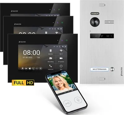 Produktbild von HD Video Türsprechanlage mit Smartphone App für 1 Familienhaus, 3x Monitor, Balter EVO HD WLAN SIlber/Schwarz