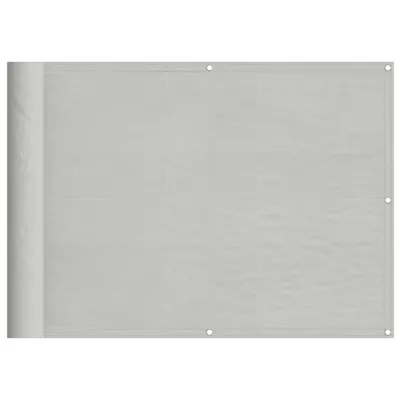 A light gray balcony privacy screen is rolled up on the left side and unrolled on the right.