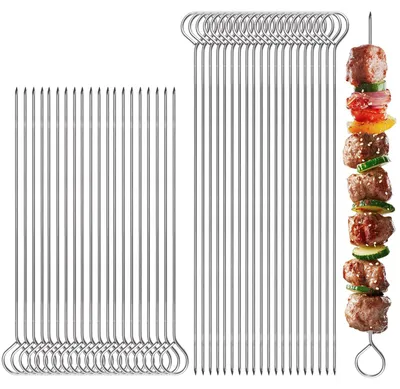 Zdjęcie produktu dla 40 sztuk, wielokrotnego użytku, szpikulce do kebabu i grillowania, wykonane ze stali nierdzewnej, długość 25 cm