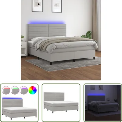 Produktbild von The Living Store Boxspringbett mit Matratze & LED Hellgrau 160x200 cm Stoff
