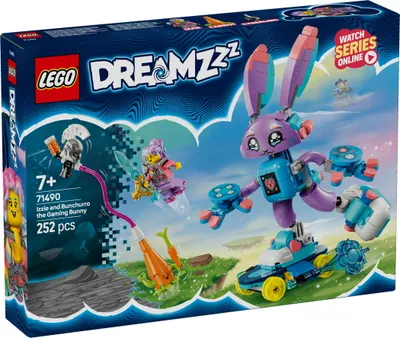 Productafbeelding van LEGO DREAMZzz Izzie en Bunchurro, de game-konijn, speelgoed voor kinderen vanaf 7 jaar, 2-in-1 speelset met een heldenminifiguur en een cyberwezen voor een fantasierijk speelplezier. Artikelnummer: 71490