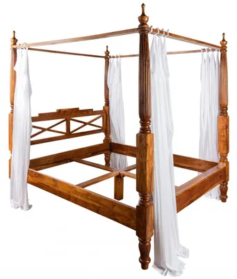 Immagine prodotto di MASSIVMOEBEL24 | letto a baldacchino in legno di Acacia 180x200 miele dorato laccato OXFORD #0246