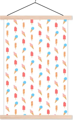 Produktbild von MuchoWow® Textilposter Eiscreme - Pastell - Muster 120x180 cm mit holzfarbenen Rahmen - Textil-Plakat