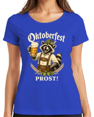 Obrázok produktu pre , kožené nohavice "Prost Waschbär", pivo, "Wiesn", tradičné šaty "Dirndl", ľudová slávnosť, dámske tričko, modrá farba, veľkosť L