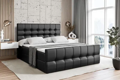 Produktbild von ALTDECOR Boxspringbett mit Matratze und Lattenrost  -  - BERO -Z  - 160x200 cm  - Schwarz Kunstleder - Boxbett, Fußteil, Topper, Polsterbett mit Bettkasten, Bett mit Stauraum H3 -Matratze, Doppelbett, Springboxbett