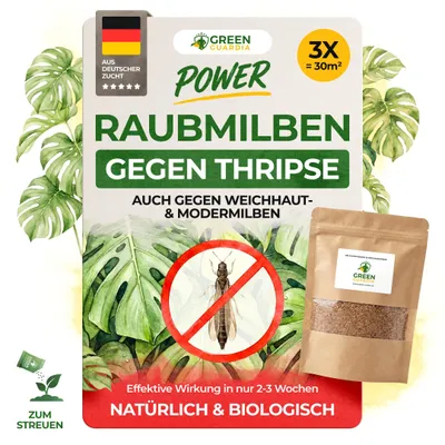 Produktbild von Power Raubmilben gegen Thripse – Streuware mit 3x Tüten für 30m² - Biologisches Mittel zur effektiven Thripse Bekämpfung – Umweltfreundlich