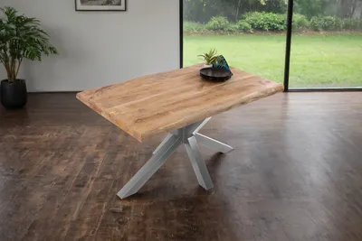 Produktbild von Esstisch Baumkante 160 x 85 cm Mangoholz Rough Spider-Gestell silber CALI