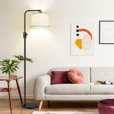 Produktbild von Stehlampe Wohnzimmer Schwarz Led Dimmbar Bogenlampe Modern Lampenschirm Stehleuchte Mit Fußschalter 12W Stehlampen Leselampe Für Schlafzimmer Büro