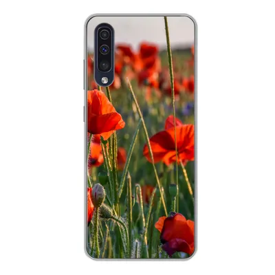 Produktbild von MuchoWow® Handyhülle Schutzhülle Hülle für Samsung Galaxy A50 Blumen - Mohnblumen - Natur - Rot Silikon Softcase Handy Hülle - Mobiltelefonhülle