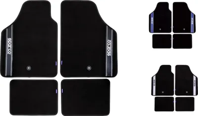 Produktbild von Sparco Universal Auto Fußmatten Automattenset Teppich Matten Set Gummimatten, Farbe:Schwarz