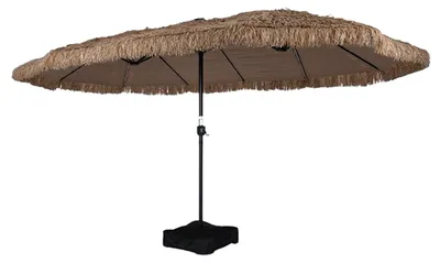 Produktbild von KOMFOTTEU Sonnenschirm Hawaii Ø 450 cm, Strohschirm mit Schirmständer & befüllbarer Sandsäcke, Strandschirm mit 12 Metallstreben, Gartenschirm tragbar, für Garten