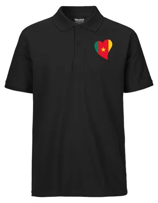 Produktbild von Huuraa Herren Polo Shirt Kamerun Flagge Herz XXL Black Bio Baumwolle Fairtrade Poloshirt Geschenkidee