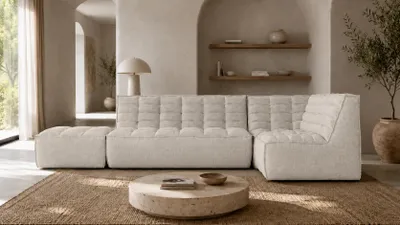 Produktbild von Kaiser Möbel Modulare Ecksofa L-Form mit Hocker, Plüschstoff Pop, Beige, Rechts, LAZY L mit Hocker
