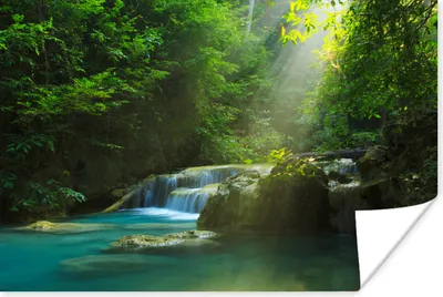 Produktbild von MuchoWow® Poster Dschungel - Wasserfall - Pflanzen - Jungen - Mädchen - Kinder 90x60 cm - Schlafzimmer