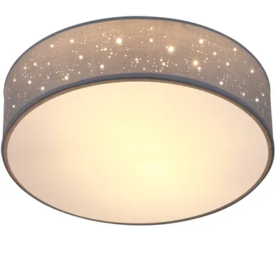Produktbild von MONZANA® Deckenlampe Sternenhimmel Wohnzimmer Schlafzimmer E27 Grau Rund 38cm Stoffschirm 2-Flammig 40W Küche Lampe Deckenleuchte Stoffdeckenlampe