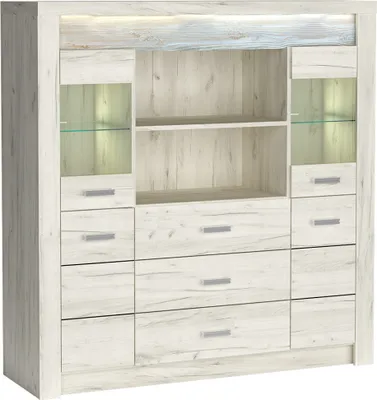 Produktbild von Highboard modern in Esche weiß mit LED Beleuchtung INGENIO-161