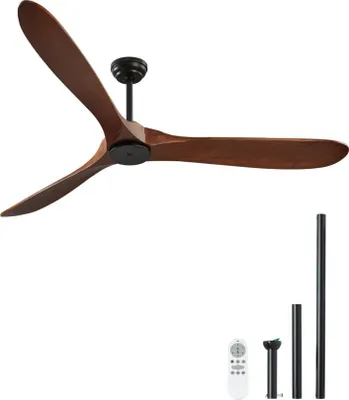 Produktbild von Deckenventilator 180cm mit Holzflügeln - Kein Licht - Fernbedienungs Motor Umkehrbar - Moderner Ventilator ohne Beleuchtung