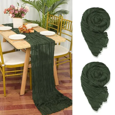 Produktbild von Seihtuch Tischläufer Jägergrün 2 Stück 90 x 300 cm Gaze Stoff Rustikal Boho