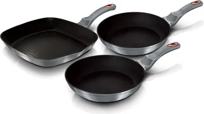 Produktbild von Berlinger Haus Moonlight Bratpfannenset + Grillpfanne 20-24-28cm Induktion Aluminium Antihaftbeschichtung Grau