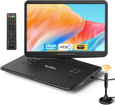 Productafbeelding van Boifun draagbare DVD-speler met ATSC-TV en FM-radio, 15,6-inch HD-scherm met draaibare functie, ingebouwde batterij, HDMI-ingang (voor TV-stick), USB- en TF-kaartsleuf