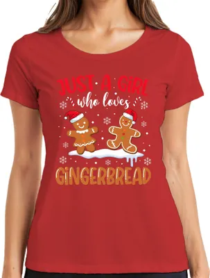 Produktbild von Just A Girl Who Loves Gingerbread Weihnachten Lebkuchen Damen T-Shirt, Rot, M