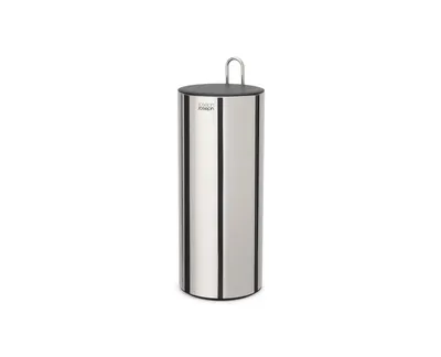A silver and black cylindrical holder with a loop on top, standing on a white background.