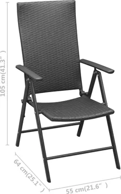 Produktbild von vidaXL Stapelbare Klappstühle, 2 Stück, Polyrattan, Schwarz