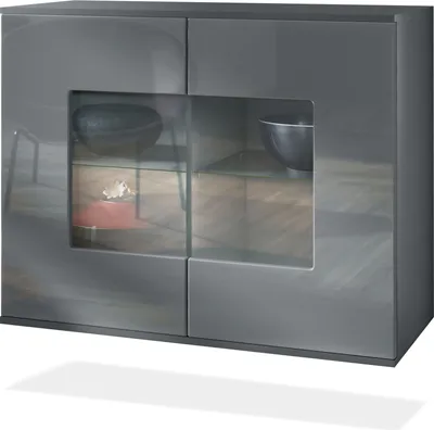 Produktbild von Vladon Kommode Grömitz V3, Moderner Küchenschrank mit 2 großen Glastüren Anthrazit matt / Grau Hochglanz (92,5 x 73.5 x 35)