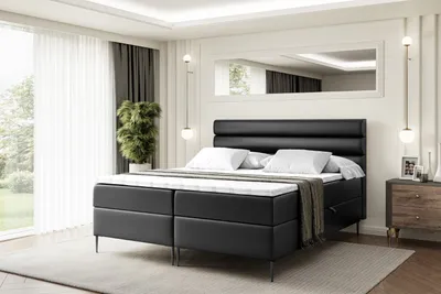 Produktbild von ALTDECOR  Boxspringbett mit Schwarz Füßen, Matratze und Lattenrost, Boxbett, Topper, Polsterbett mit Bettkasten, Bett mit Stauraum H3-Matratze, Doppelbett - CELESTIA-FC- 180x200 - Schwarz Kunstleder
