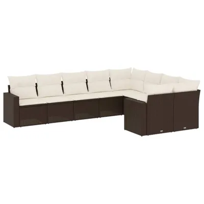 Produktbild von 9-tlg. Garten-Sofagarnitur mit Kissen Braun Poly Rattan